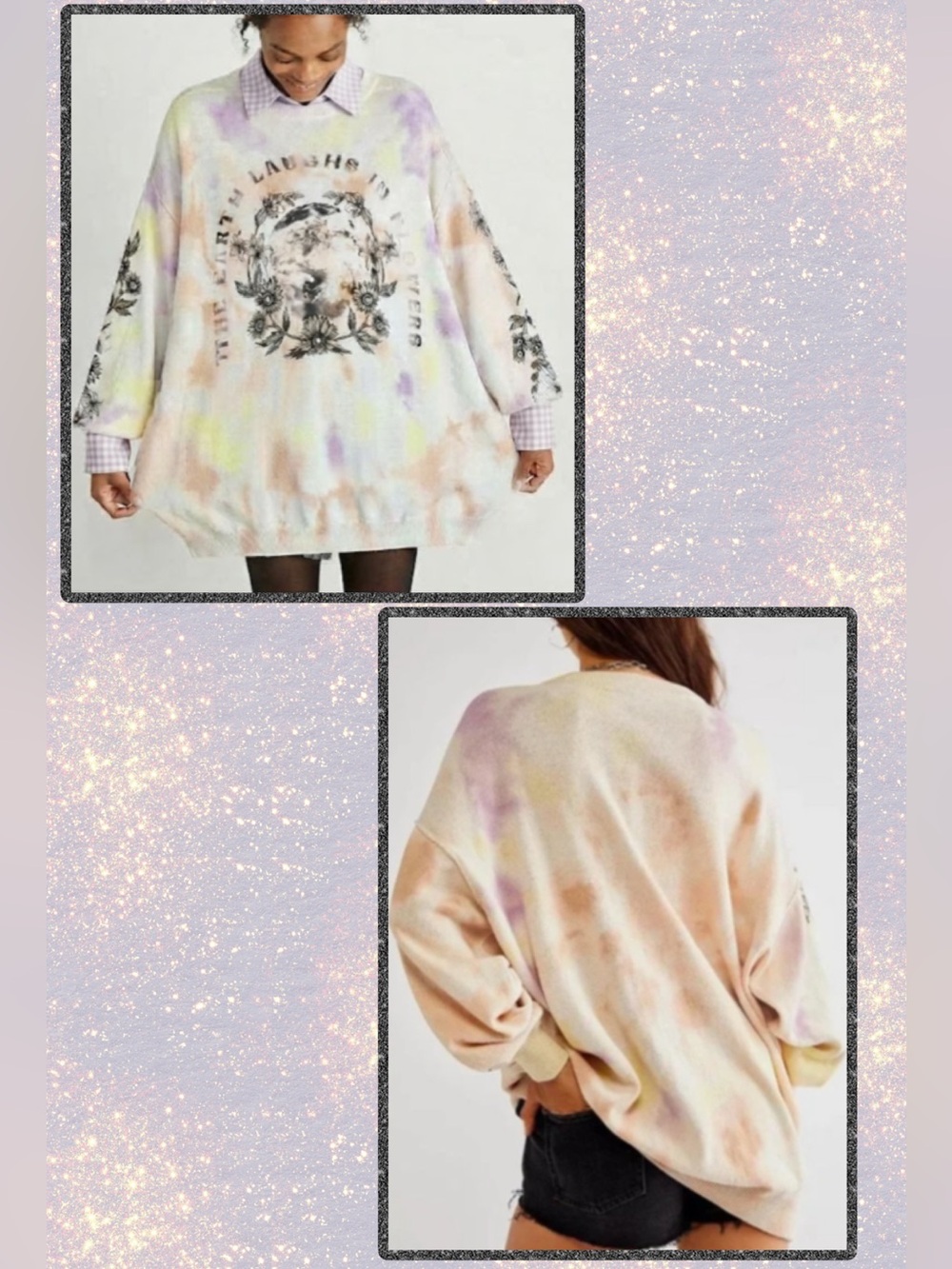 🆕 Free People Cosmos Graphic Pullover Field Of Flowers Combo XS Boho oversized - Picture 3 of 16